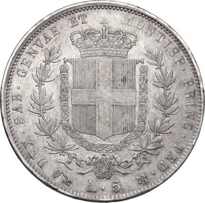 reverse: Vittorio Emanuele II, Re di Sardegna (1849-1861).. 5 lire 1851 Genova