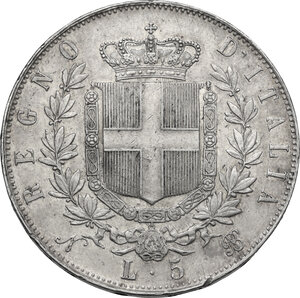 reverse: Vittorio Emanuele II, Re d Italia (1861-1878).. 5 lire 1864 Napoli