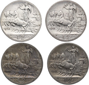 reverse: Vittorio Emanuele III (1900-1943). Serie di quattro (4) monete da 2 lire: 1908, 1910, 1911, 1912