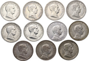 obverse: Vittorio Emanuele III (1900-1943). Lotto di undici (11) monete da 2 lire: 1912 (3), 1914, 1915 (5), 1916 (2)