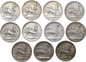 reverse: Vittorio Emanuele III (1900-1943). Lotto di undici (11) monete da 2 lire: 1912 (3), 1914, 1915 (5), 1916 (2)