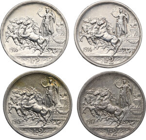 reverse: Vittorio Emanuele III (1900-1943). Serie di quattro (4) monete da 2 lire: 1914, 1915, 1916, 1917