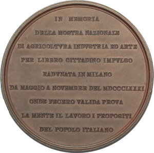 reverse: Umberto I (1878-1900).. Medaglia 1881 per la mostra nazionale di agricoltura industria ed arte in Milano
