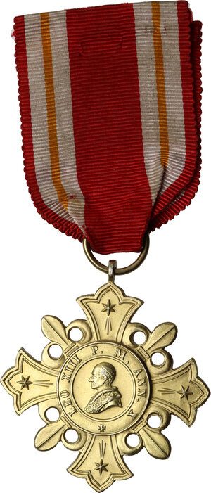 obverse: Leone XIII (1878-1903), Gioacchino Pecci.. Medaglia premio 1888 in occasione del decennale dell elezione e del cinquantesimo di consacrazione sacerdotale