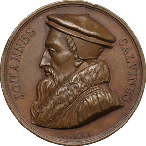 obverse: Giovanni Calvino (1509-1564).. Medaglia 1818, Serie Universale degli Uomini Illustri