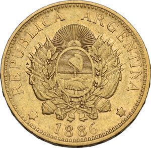 reverse: Argentina. 5 pesos (argentino) 1886