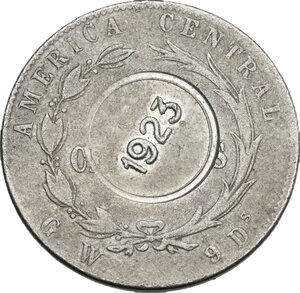 reverse: Costa Rica. Colon, 1923. San Jose Mint. KM-164. Counterstamp placed upon a Costa Rica 50 Centimos 1880
