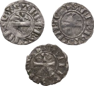 reverse: France.  Henri II of Champagne (1181-1197). Lot of three (3) denier, troyes mint. One Thibaut II example