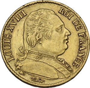 obverse: France.  Louis XVIII (1814-1824).. 20 francs 1814 A, Paris mint