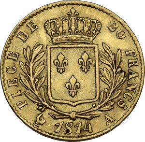 reverse: France.  Louis XVIII (1814-1824).. 20 francs 1814 A, Paris mint