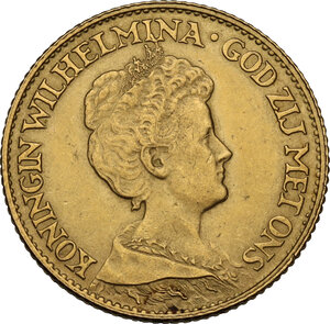 obverse: Netherlands.  Willhelmina (1890-1948).. 10 Gulden 1917