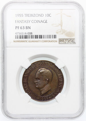 obverse: Trebizond.  Michael III Angelus Comnenus.. Fantasy coinage. Struck to commemorate Michael III. 10 Centimes, 1955