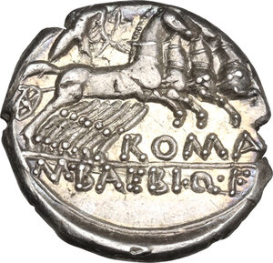 reverse: M. Baebius Q. f. Tampilus.. AR Denarius, 137 BC
