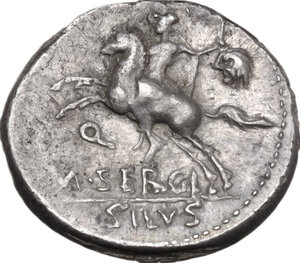 reverse: M. Sergius Silus.. AR Denarius, 116 or 115 BC. Obv:  Rev: H Cr. 286/1, B. (Sergia) 1