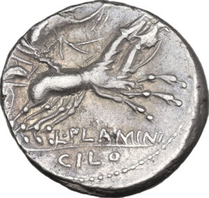 reverse: L. Flaminius Chilo.. AR Denarius, 109 or 108 BC