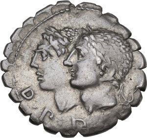 obverse: C. Sulpicius C.f. Galba.. AR Denarius serratus, 106 BC