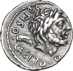 obverse: L. Calpurnius Piso Caesonius and Q. Servilius Caepio, quaestors.. AR Denarius, 100 BC