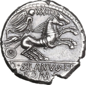 reverse: D. Junius Silanus L.f.. AR Denarius, 91 BC
