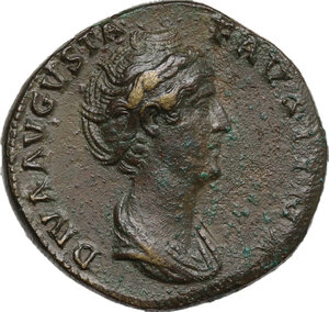 obverse: Diva Faustina I (died 141 AD).. AE Sestertius, struck under Antoninus Pius, c. 141-146