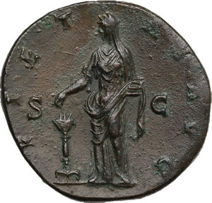 reverse: Diva Faustina I (died 141 AD).. AE Sestertius, struck under Antoninus Pius, c. 141-146