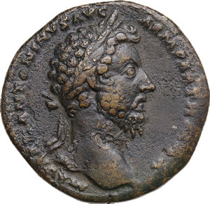 obverse: Marcus Aurelius (161-180).. AE Sestertius, 166 AD