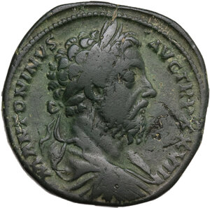 obverse: Marcus Aurelius (161-180 AD).. AE Sestertius, struck 174 AD