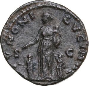 reverse: Faustina II, wife of Marcus Aurelius (died 176 AD).. AE Dupondius or As,161-175 AD