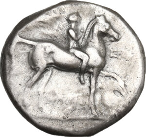 obverse: Southern Apulia, Tarentum. AR Nomos, c. 272-240 BC. Eyr- and Damokritos, magistrates