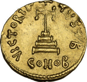 reverse: Tiberius III, Apsimar (698–705). AV Solidus, Constantinople mint, 698-705 AD