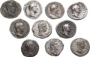 obverse: The Roman Empire. . Multiple lot of ten (10) unclassified  AR Denari of 1st-3rd century AD, including a fourrèe