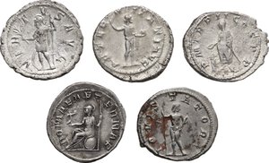 reverse: The Roman Empire. . Multiple lot of five (5) unclassified AR Antoniniani, of Gordian III and Philip I
