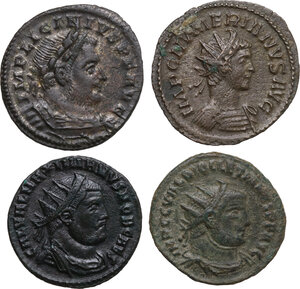 obverse: The Roman Empire.. Multipl lot of four (4) BI Antoniniani (3) and AE Follis (1)