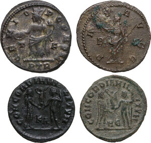 reverse: The Roman Empire.. Multipl lot of four (4) BI Antoniniani (3) and AE Follis (1)