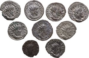 obverse: The Roman Empire. . Multiple lot of nine (9) unclassified BI Antoniniani, mostly of Postumus