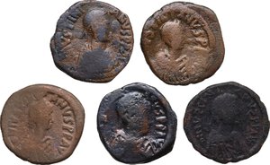 obverse: The Byzantine Empire.. Multiple lot of five (5) unclassified AE Folles