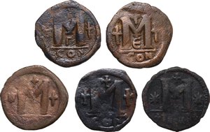 reverse: The Byzantine Empire.. Multiple lot of five (5) unclassified AE Folles
