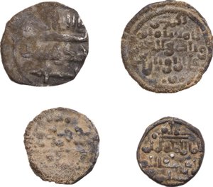 reverse: Almoravids. Lot of four (4) AR coins, (2) qirat and (2) 1/2 qirat, incuding Abu Bakr and Ali bin Yusuf
