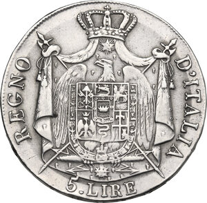 reverse: Bologna.  Napoleone Bonaparte (1805-1814).. 5 lire 1810 B