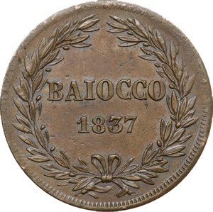 reverse: Bologna.  Gregorio XVI (1831-1846), Bartolomeo Alberto  Cappellari. Baiocco 1837 A. VII