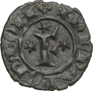 obverse: Brindisi.  Federico II di Svevia (1194-1250).. Denaro con grande F 1249