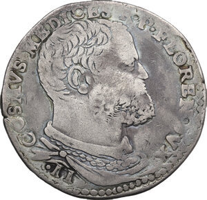 obverse: Firenze.  Cosimo I de  Medici (1537-1574). Testone da 40 soldi o 3 barili, II serie con croce dritta