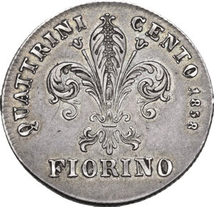 reverse: Firenze.  Leopoldo II di Lorena (1824-1859). Fiorino 1858. Sigle G. N. (Giuseppe Niderost, incisore)