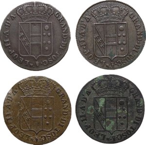obverse: Firenze.  Leopoldo II di Lorena (1824-1859).. Lotto di 4 monete da 3 quattrini 1832, 1843, 1846 e 1851