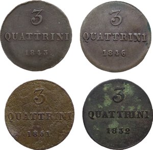 reverse: Firenze.  Leopoldo II di Lorena (1824-1859).. Lotto di 4 monete da 3 quattrini 1832, 1843, 1846 e 1851