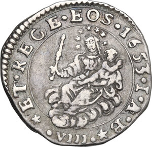 reverse: Genova.  Dogi Biennali (1528-1797), III fase (1637-1797). 8 soldi o diciassettesimo di scudo 1653