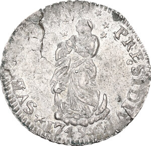 reverse: Genova.  Dogi Biennali (1528-1797), III fase (1637-1797).. Mezza madonnina o mezza lira 1745