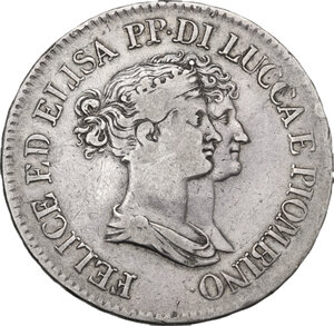obverse: Lucca e Piombino.  Elisa Bonaparte e Felice Baciocchi (1805-1814).. 5 Franchi 1808