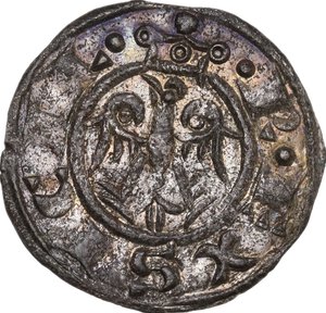 reverse: Messina.  Federico II di Svevia (1197-1250). Denaro 1221