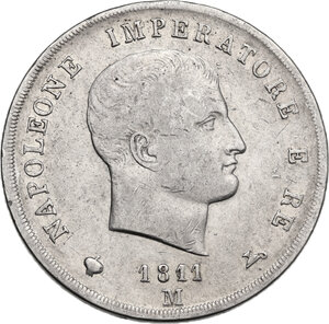 obverse: Milano.  Napoleone Bonaparte (1805-1814).. 5 lire 1811, primo uno ribattuto su 0