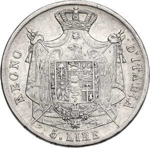 reverse: Milano.  Napoleone Bonaparte (1805-1814).. 5 lire 1811, primo uno ribattuto su 0